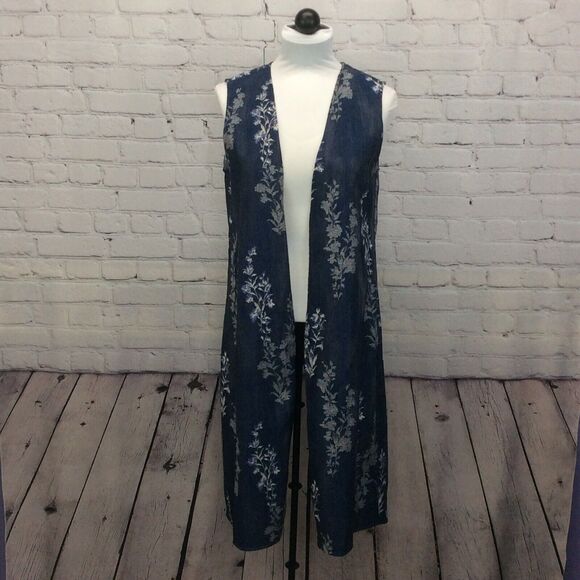 Soft Surroundings Longline Vest Women's Size M Boho Beachy Festive Open Front - Picture 4 of 12